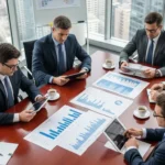 How Does AI-Driven Dynamic Insurance Pricing Use IoT Data to Lower Premiums? Professional men discussing neobank sponsor bank compliance OCC FDIC scrutiny in a modern financial boardroom.