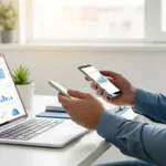 A professional man manages business finances as part of a novo fintech company overview on a modern laptop.