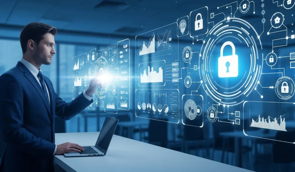 A professional managing open banking third-party provider PSD3 access rights on a secure digital dashboard.