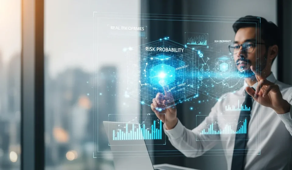 How is Quantum Computing Revolutionizing Risk Modeling in Capital Markets? Professional visualizing quantum computing risk modeling in capital markets through complex holographic data charts.
