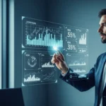 A professional monitoring real-time credit risk scoring alternative data on a sophisticated digital interface.