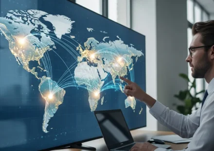 Can Stablecoins Finally Fix the $7.5 Trillion FX Settlement Gap? Visualizing real-time FX settlement using stablecoins through glowing digital currency tokens across a global map.
