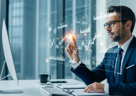 Regtech AML false positive reduction AI software interface highlighting financial transaction data on a digital monitor.