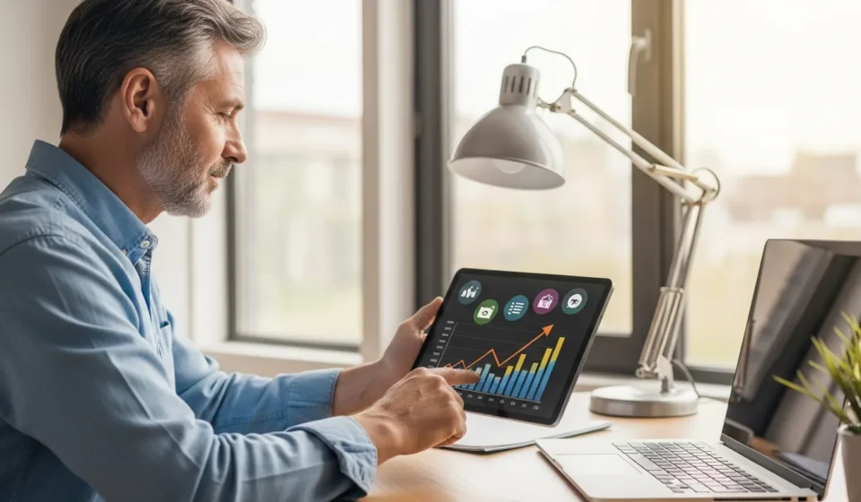 A professional comparing robo-advisor platforms for retirement planning 2026 on a digital tablet.