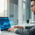 Software developer implementing SEPA instant payments fintech integration on a sleek workstation.