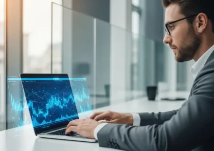 Software developer implementing SEPA instant payments fintech integration on a sleek workstation.