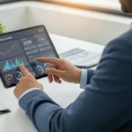 Modern financial interface displaying SME cash flow lending alternative data AI analysis for a small business.