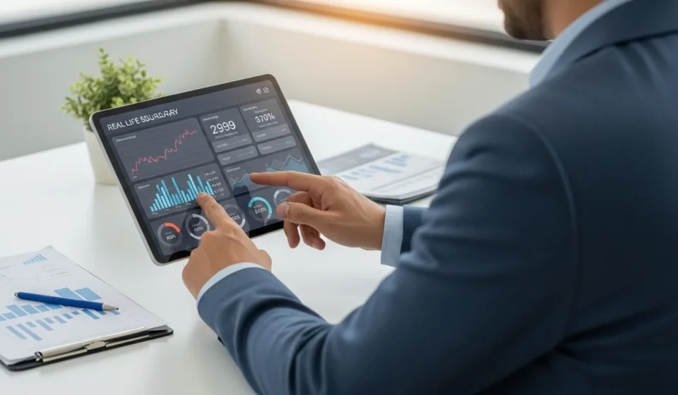 Modern financial interface displaying SME cash flow lending alternative data AI analysis for a small business.