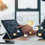 A professional managing cash flow using SME invoice financing embedded APIs on a digital dashboard in a 2026 office.