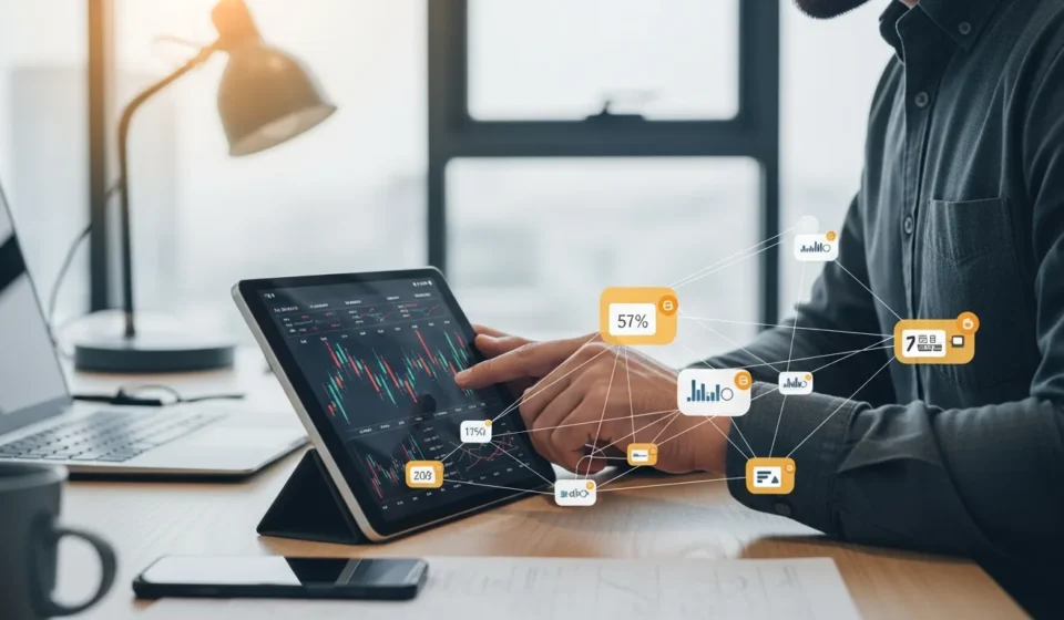 A professional managing cash flow using SME invoice financing embedded APIs on a digital dashboard in a 2026 office.