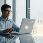 Stablecoin institutional treasury adoption 2026 shown through digital currency icons on a corporate financial monitor.