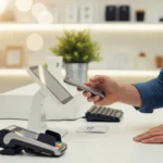 Visualizing stablecoin payment adoption merchant checkout 2026 at a modern retail point-of-sale terminal.