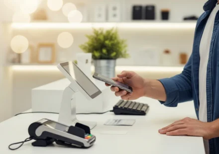 Visualizing stablecoin payment adoption merchant checkout 2026 at a modern retail point-of-sale terminal.