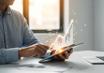 Man analyzing growth with wealthtech AI financial wellness platforms to optimize his personal net worth in 2026.