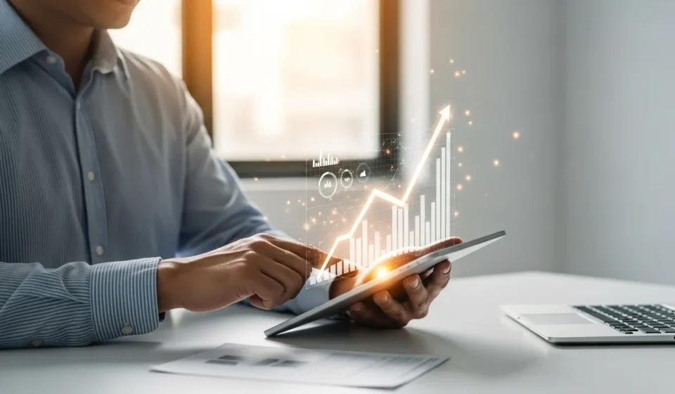 Man analyzing growth with wealthtech AI financial wellness platforms to optimize his personal net worth in 2026.