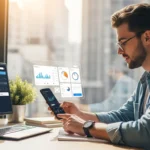 A young man tracking his portfolio using a wealthtech robo-advisor for Gen Z engagement on a modern mobile app.